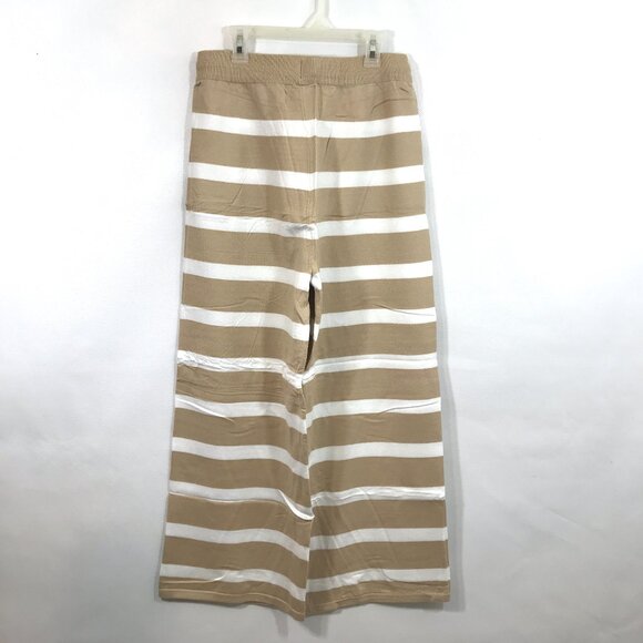 Comfy High Waist Wide Leg Knit Lounge Pants Tan White Striped Women M - Picture 13 of 14